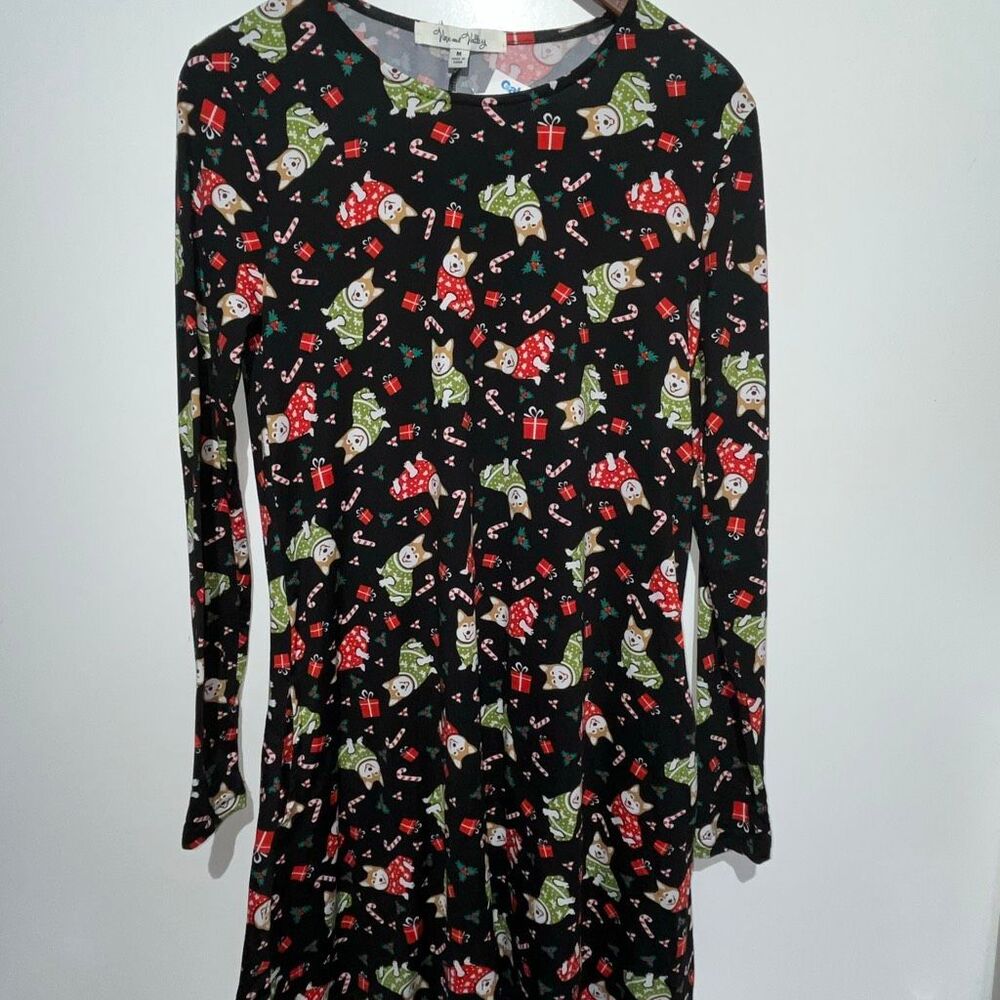 Vine and Valley Women's Multicolor Christmas Long Sleeve Mini Dress‎ Medium NWT